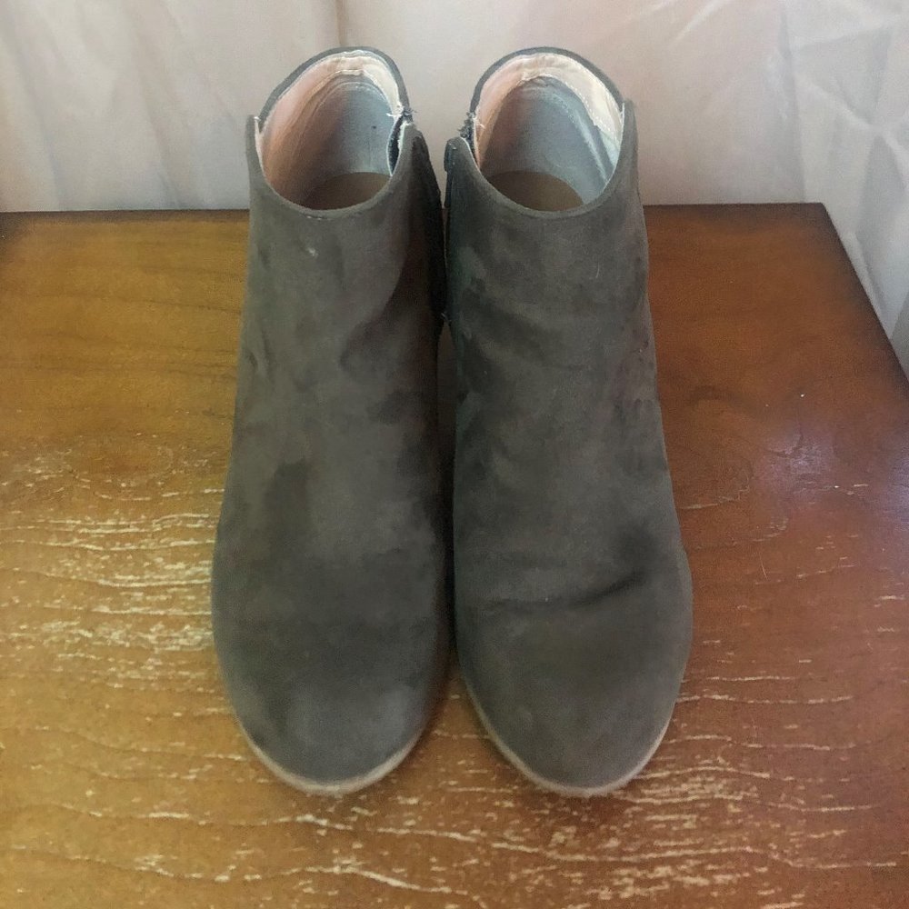Dark Green "Suede" Stacked Heel Bootie - Picture 4 of 7